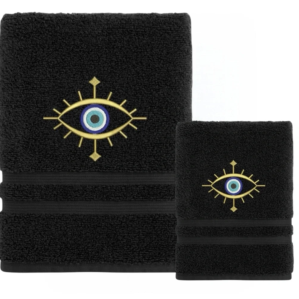 Set Evil Eye Embroidered 1 Hand 1 Bath Pick a set New Made to order Black